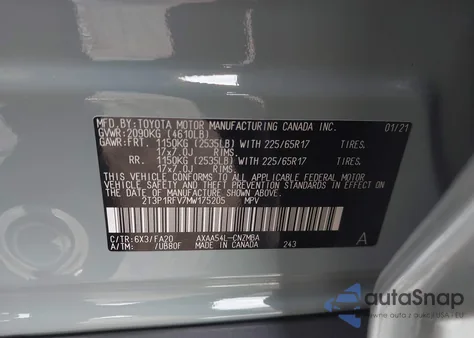 2021 Toyota Rav4 Xle z USA, uszkodzony, nr VIN 2T3P1RFV7MW175205